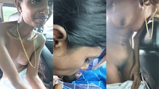 Skinny Tamil Girlfriend Giving a Blowjob in Car