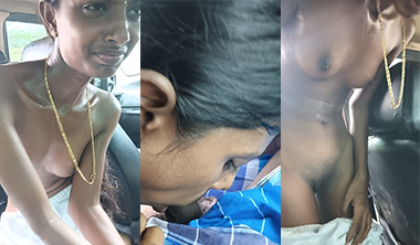 Skinny Tamil Girlfriend Giving a Blowjob in Car
